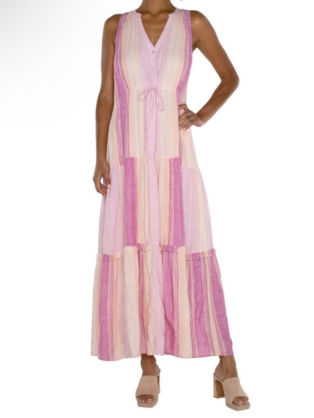 Liverpool Sleeveless Striped Tiered Maxi Dress | Size Small | EUC